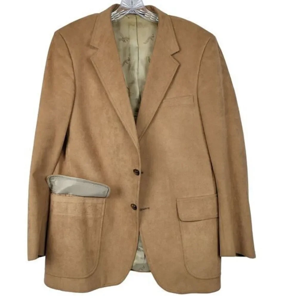 Vintage Tan Suede‎ Blazer Mens 40R Kingsridge Pincus Co USA Sport Coat Old Money